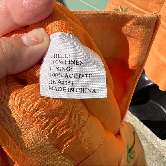 Jade by Melody Tam 100% Linen Embroidered Palm Tree Two Piece Set Size 4 - Picture 10 of 10